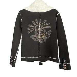 Rip Curl Jacket Womens Medium Black Sherpa Lined Bohemian Surfer Beach